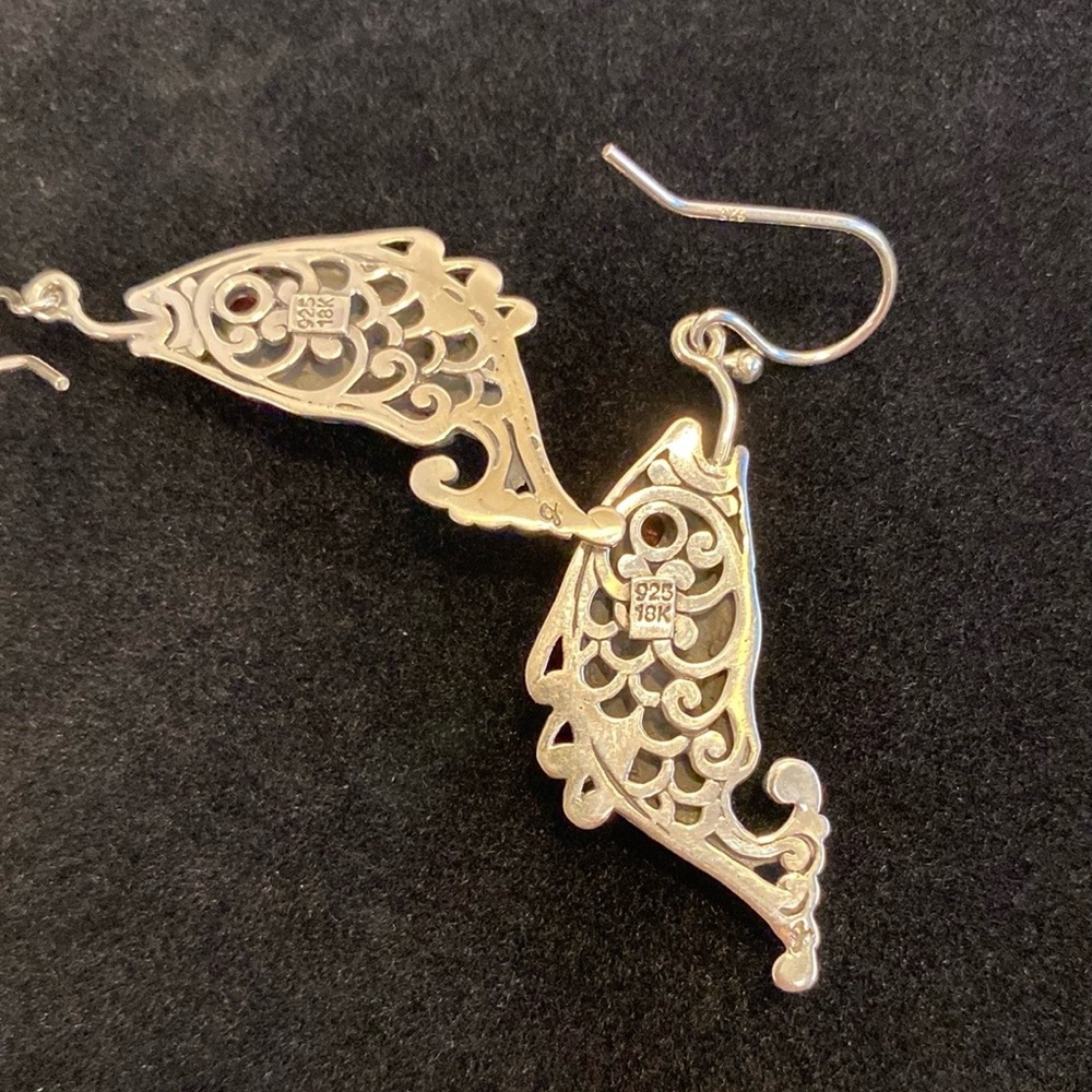 Sterling Silver and 18k Gold Koi Fish Earrings with Red Stone Eye | Unique Gift - Picture 3 of 3